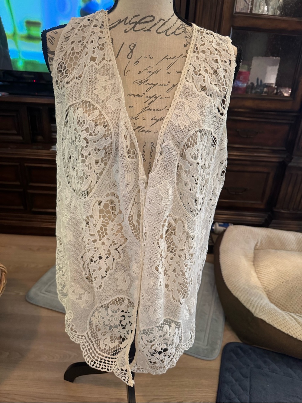 Skyes the limit large Cream Crochet Lace Vest